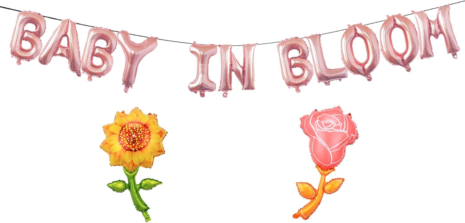 Baby in Bloom Balloon Banner for Baby Shower Decorations, Mommy To Be Party Supplies (Rose Gold 16 inch)