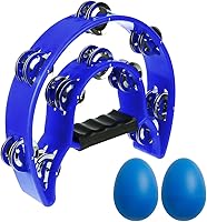 Vista 10 de Half Moon - Pandereta musical de doble fila de metal Jingles de percusión de mano, multicolor para fiesta de KTV con mango ergonómico (morado)