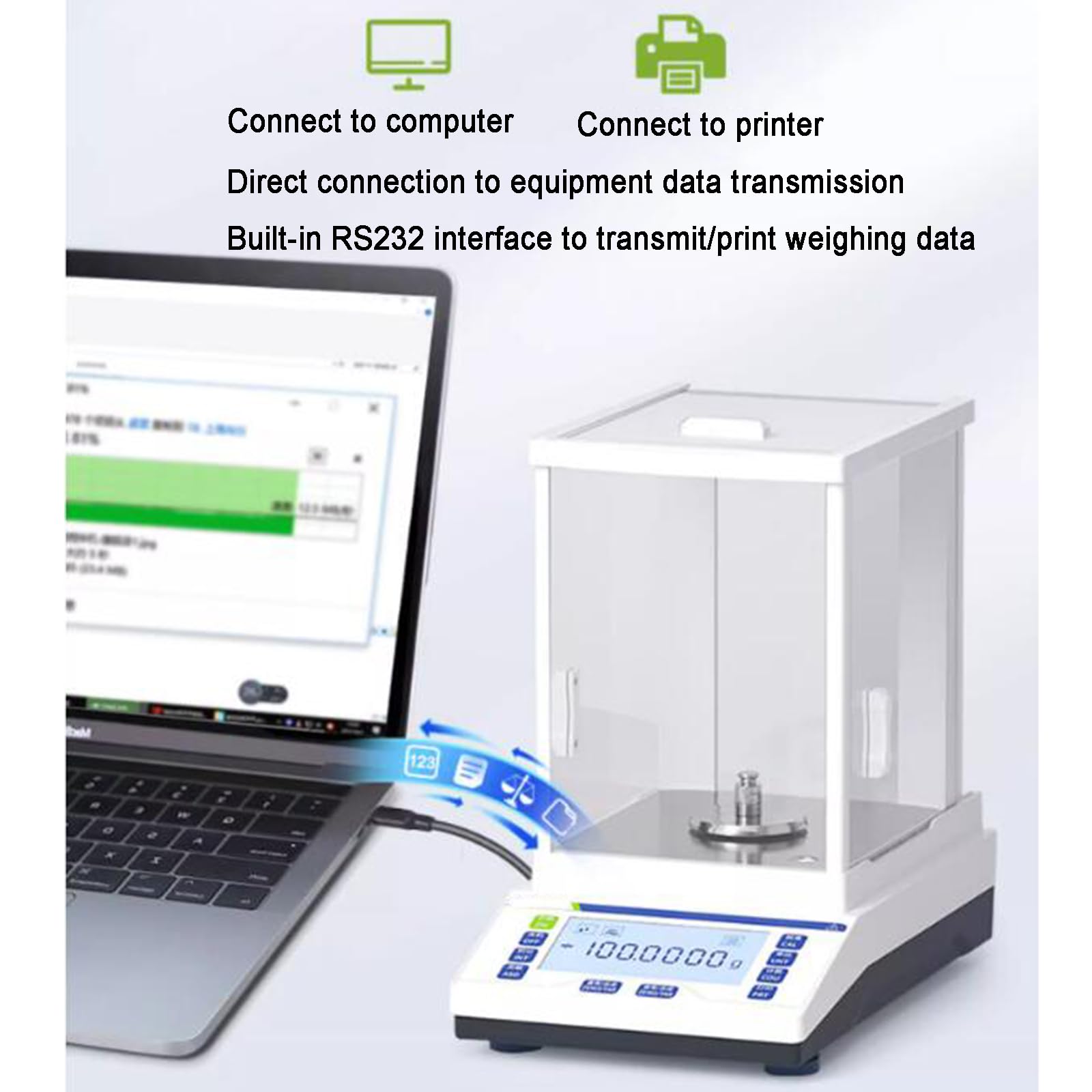 Balanza analítica de precisión de 0,1 mg, báscula digital de laboratorio de alta precisión, calibración externa, pantalla LCD, salida de datos, parabrisas, para joyería de laboratorio de farmacia