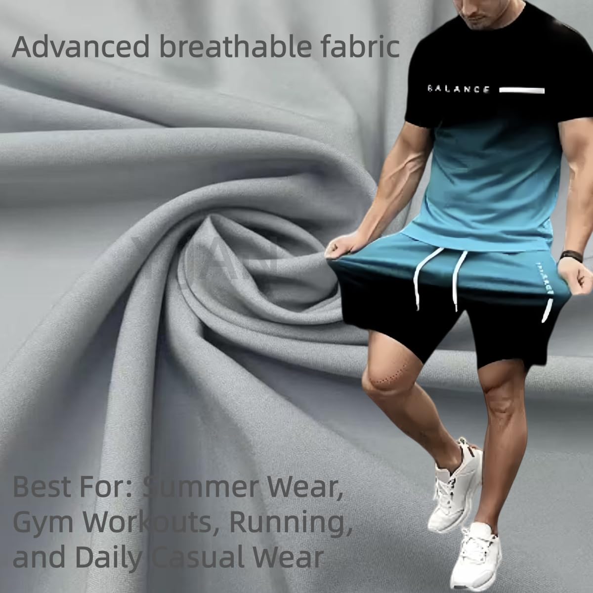 Men's Gradient Athletic 2 Piece Set Casual Short Sleeve T Shirt and Shorts Outfit Workout Tracksuit Summer Activewear Set