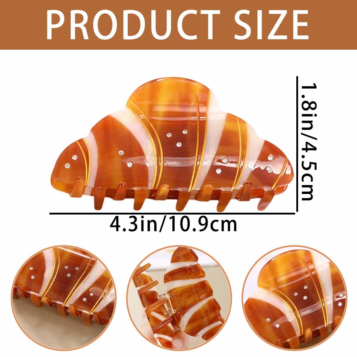 2 PCS Croissant Hair Claw Clips Funny Bread Hair Clip Cute Acetate Barrettes Strong Hold Non Slip Jaw Clips Fashionable Headwear Novelty Food Hair Accessories for Women Girls - Image 2