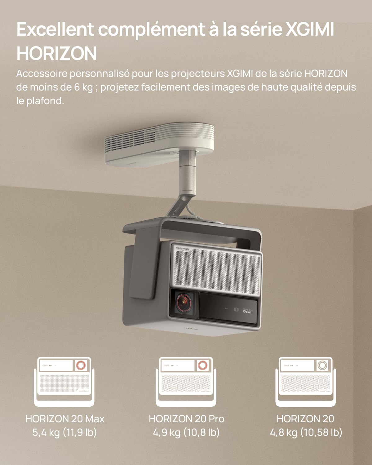 XGIMI Support de Plafond pour Vidéoprojecteur, Charge Max 6 kg, Réglage Multi-Angles, Installation Flexible, Structure Stable et Antivibration, Compatible avec la Plupart des Vidéoprojecteurs