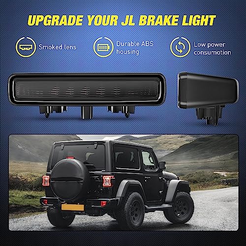 Image of Nilight Third Brake Light Tail High Mount Stop Lights Replacement for 2018-2026 Wrangler JL Accessories LED lamp with Smoked Lens Black Housing