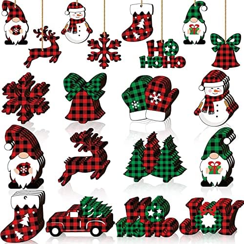 JGLAPI 24pcs Wooden Christmas Decorations, 12 Different Christmas Tree Decorations, Wooden Christmas Ornaments for christmas tree decorations Holiday Decorations