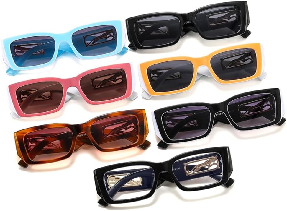 Rectangle Sunglasses Women Men PC Gradients Lens Frame Leopard Decorate Sun Glasses UV400