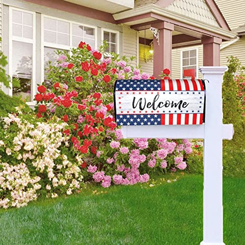 Image of Welcome Mailbox Covers American Flag Patriotic Mailbox Wraps Magnetic US Independence Day 4th of July Post Letter Box Cover Garden Yard Home Decor Standard Size 21 inch X 18 inch