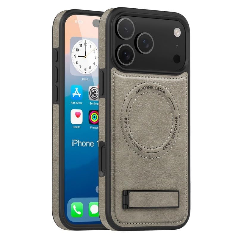 Étui en cuir gris pour iPhone 12 Pro avec support magnétique haut de gamme