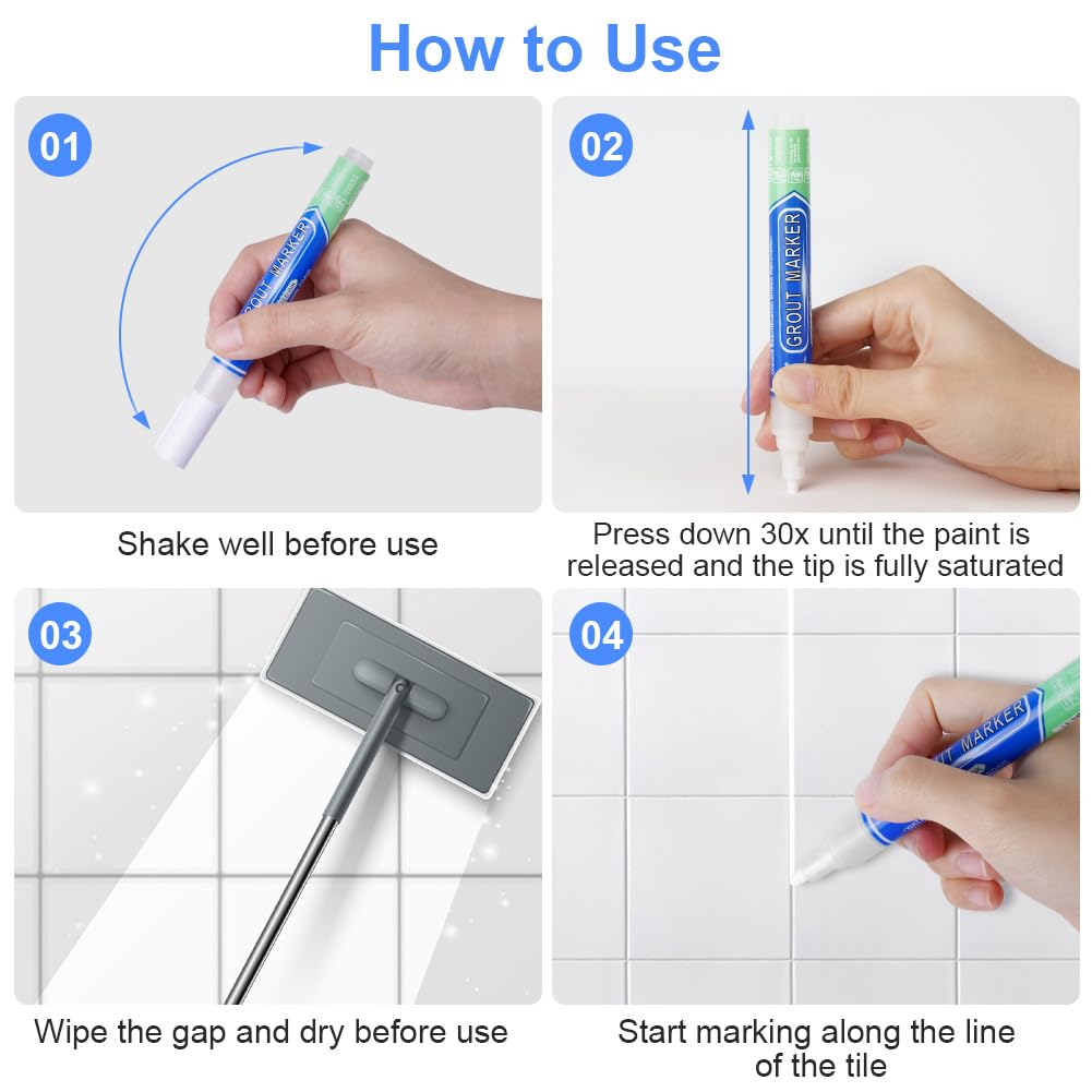 Flintronic Stylo de Carrelage à Coulis Imperméable, 6PCS – Idéal pour Salle de Bain, Cuisine et Sols - Description