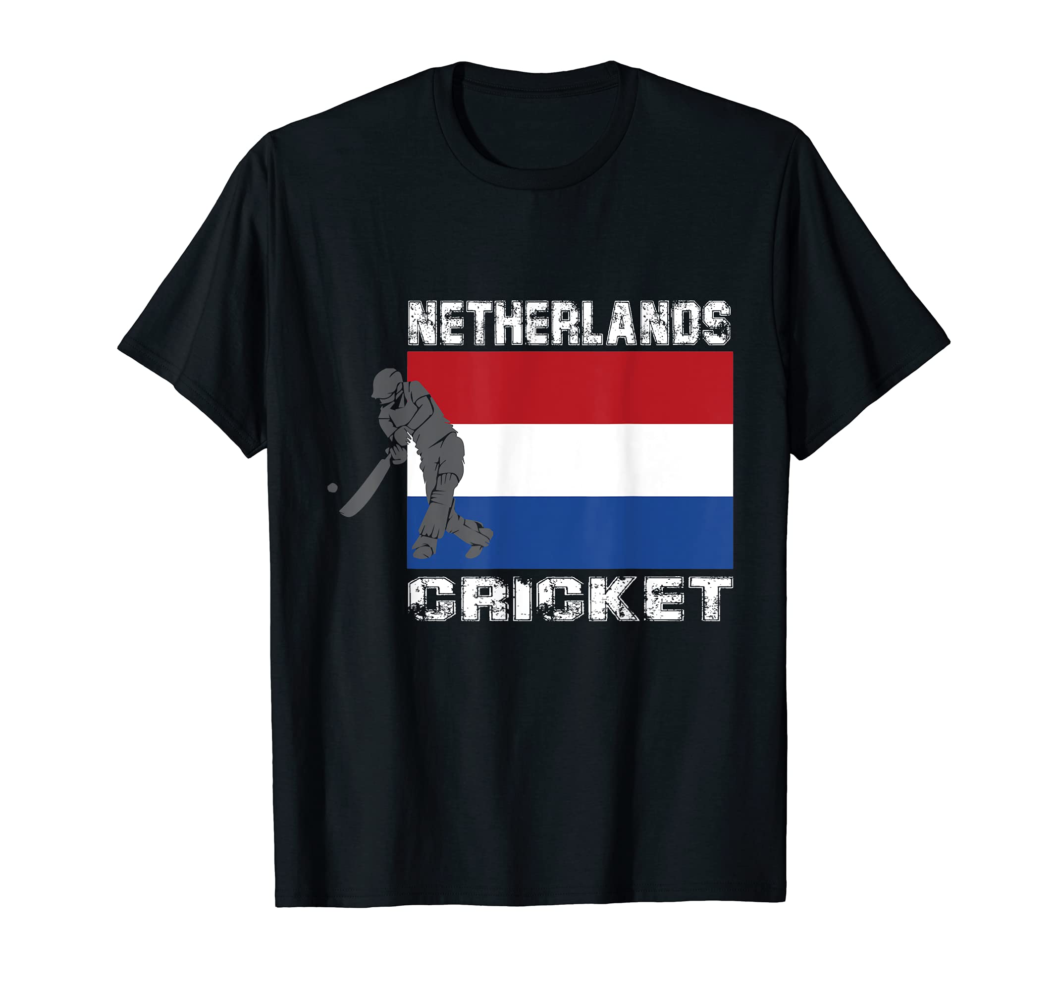 Netherlands Cricket Batsman Batting International Fan Tee T-Shirt, Black