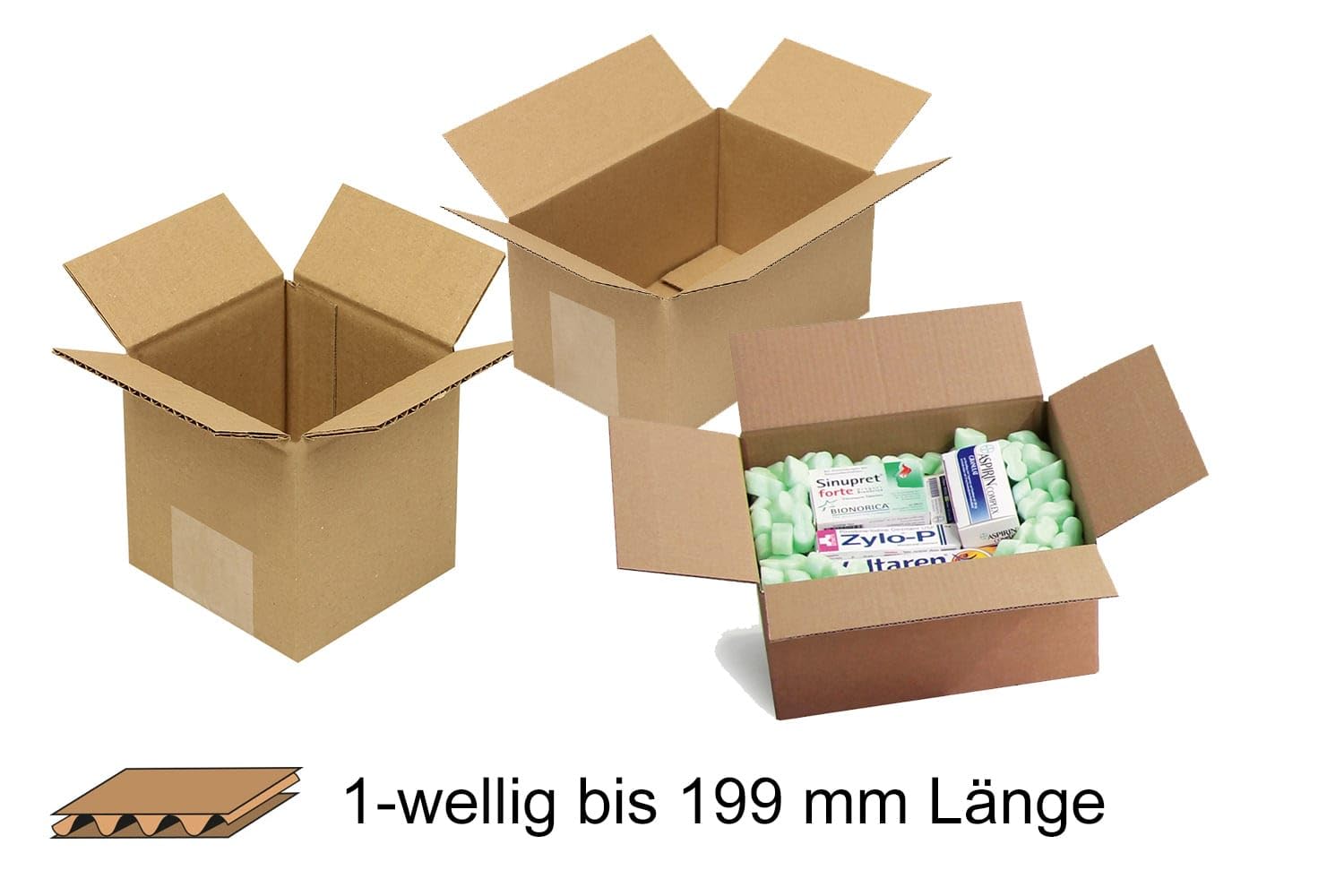 Faltkarton aus Wellpappe, 1-wellig, braun, Abm (LxBxH): 180x120x100mm, Qual. 1.1E, 100 Stück, Verpackungsheld