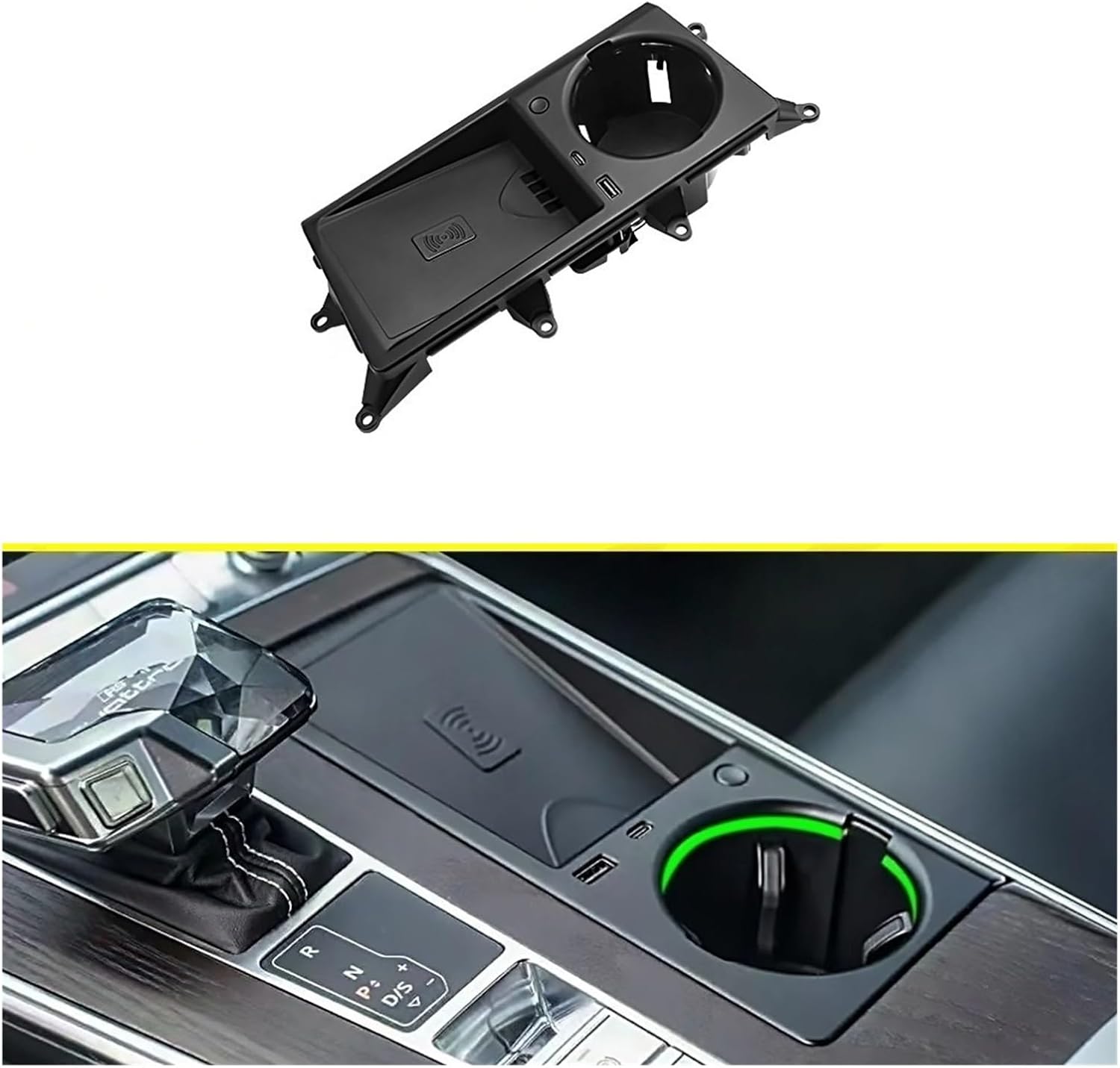 30 Colors Water Cup Holder Lamp Ambient Light with Car Wireless Pad Mobile Phone Compatible with Audi A6 A7 C8