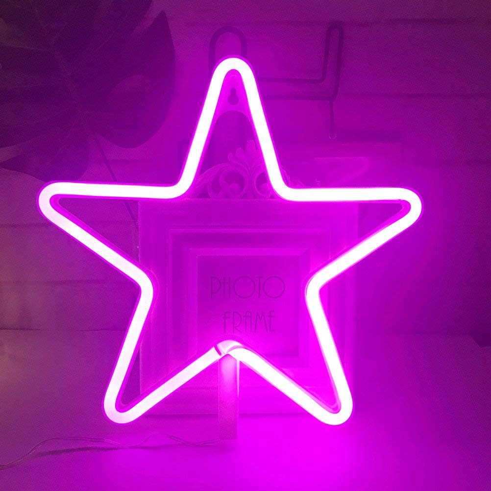 Neon Night Light, LED Neon Signs Night Light Star Neon Lights Neon Lights for Kids Bedroom Battery USB Operated (Pink)
