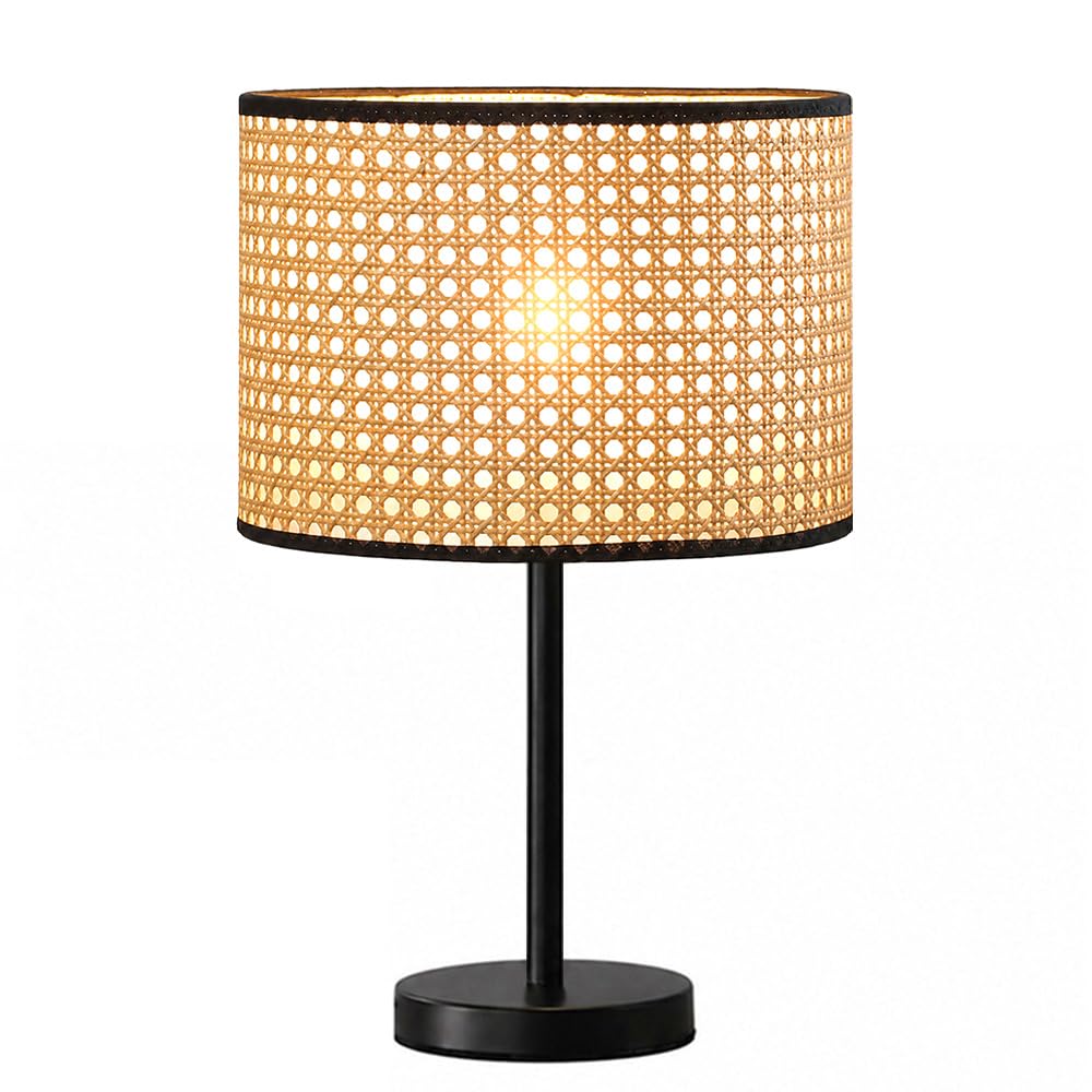 GUANSHAN Handmade Rattan Table Lamp Wabi-Sabi Style Rattan Lampshade Night Light Bedside Lamp Creative Decorative Table Light for Bedroom, Living Room