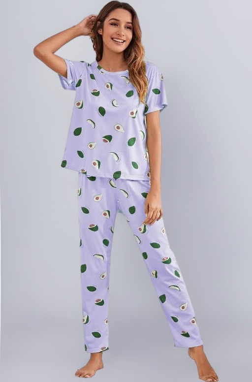 SMOWKLY Printed Round Neck Short Sleeve Night Suit Set for Women – Soft Pajama Set | Comfortable Cotton Blend Night Dress & Sleepwear | Cozy Pyjama Set | Cord Set |Warm Pjs for Girls