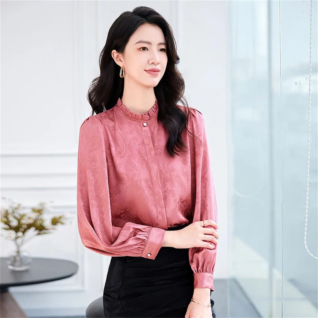 Blusa de gasa de manga larga con estampado floral para mujer, blusa holgada de gasa
