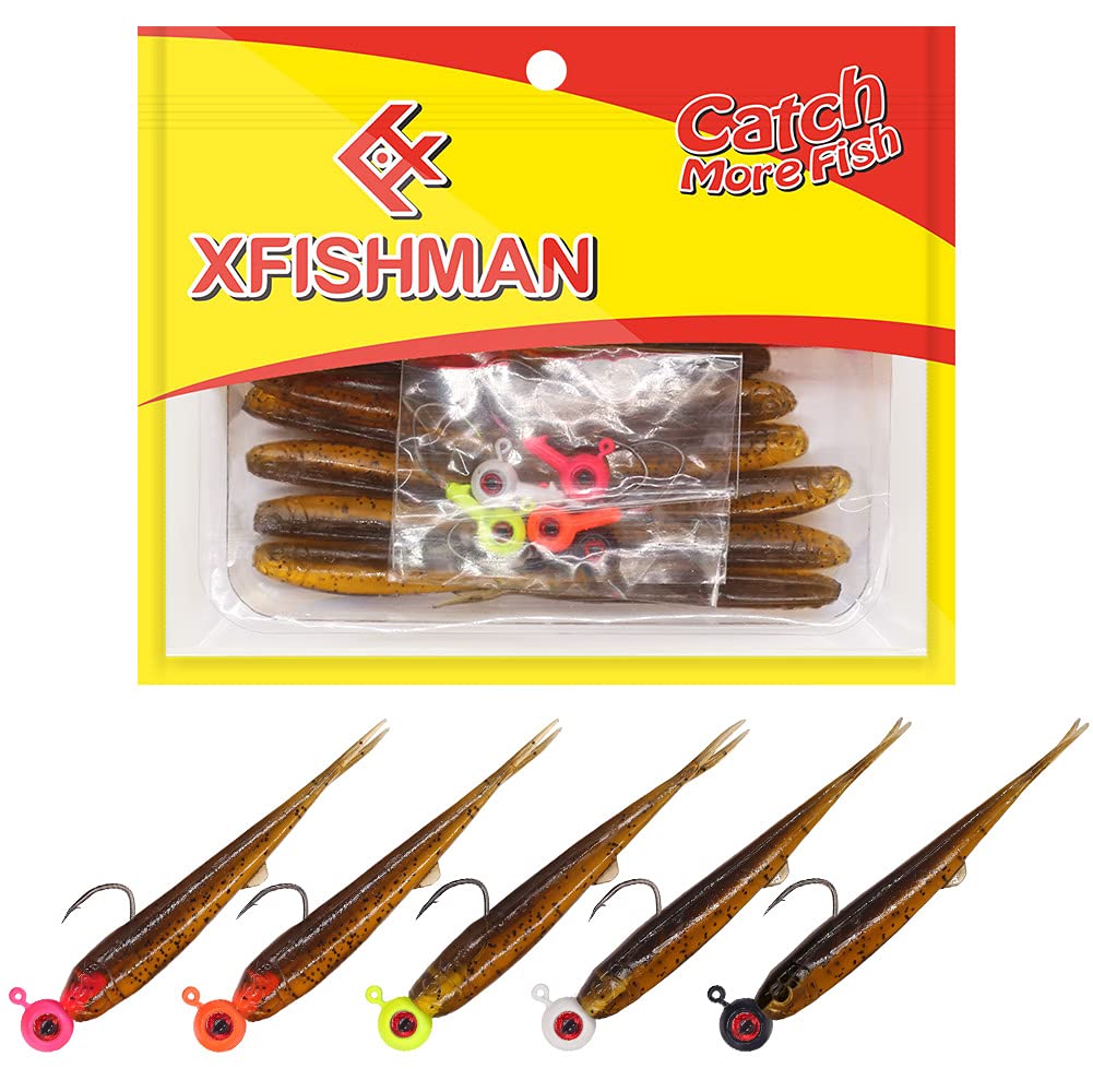 Crappie-Baits- Plastics-Jig-Heads-Kit-Minnow-Fishing-Lures-for Crappie-Panfish-Bluegill-20Piece Kit - 15 Bodies- 5 Crappie Jig Heads