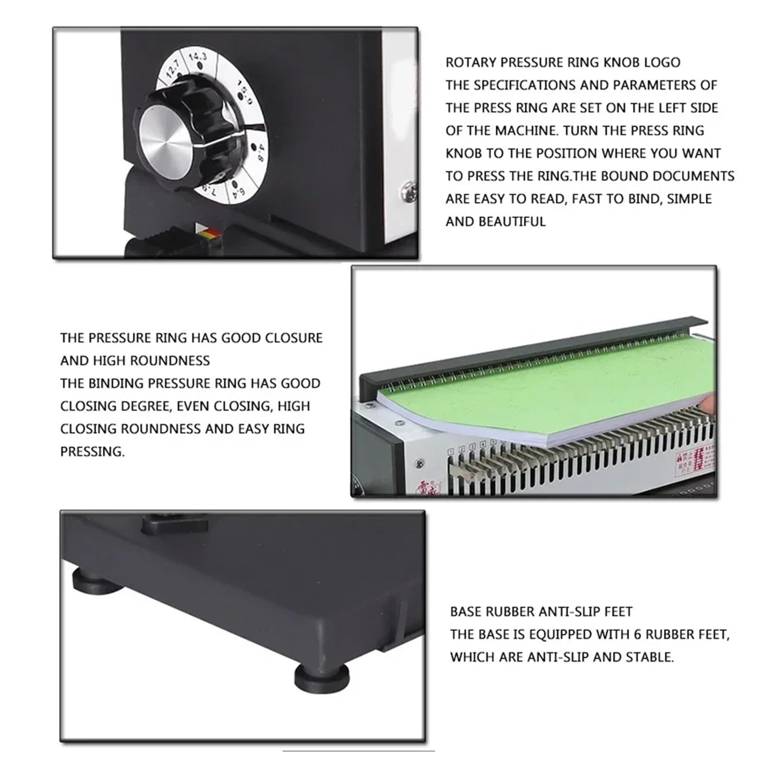 Bindownica, Ręczna maszyna do oprawy spiralnej Metalowa dziurkarka 34 otwory kwadratowe 4X4mm Album fotograficzny A4 Maszyna do oprawy papieru dziurkująca TD-1500B34 do szkoły, biura(Round hole)