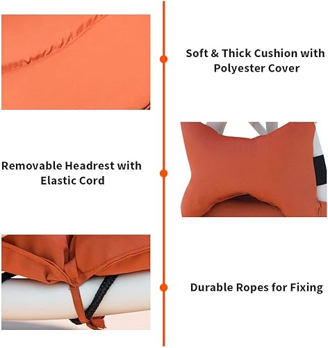 Miniatura 4 de GRAFFY - Silla tumbona para patio, hamaca para exteriores con toldo, silla reclinable impermeable con cojín y reposacabezas, soporte de arco para