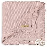 Pinuotu Knitted Baby Blanket for Boys & Girls, 100% Cotton Receiving Swaddle Crib & Stroller Blanket for Newborns, Infants, Toddlers, Dusty Rose, 40 x 31 Inches