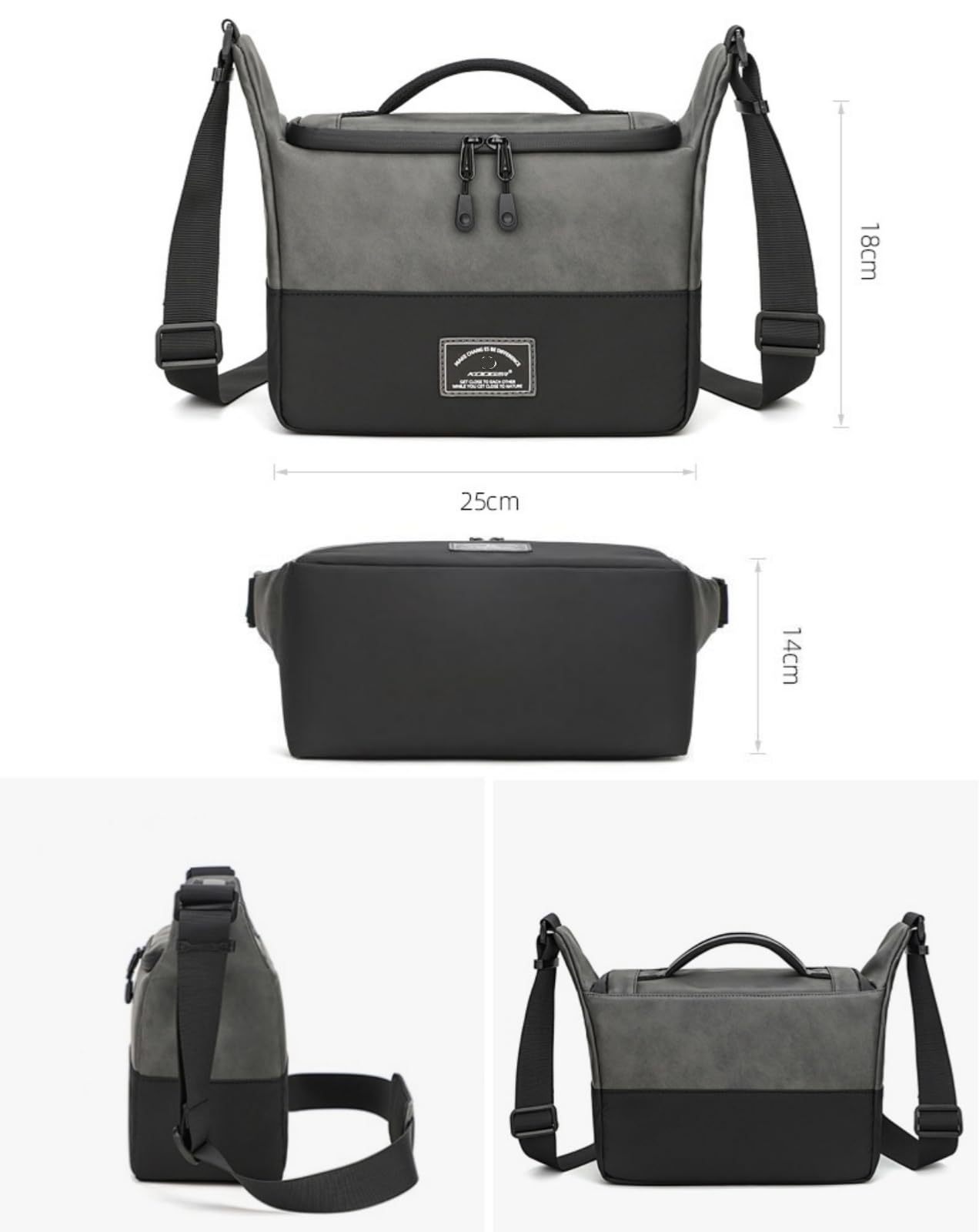 Borsa a Tracolla Fotografica Impermeabile in Pelle Sintetica con 2 Divisori Rimovibili Custodia per Fotocamera Reflex BG515 (Grigio Antracite)