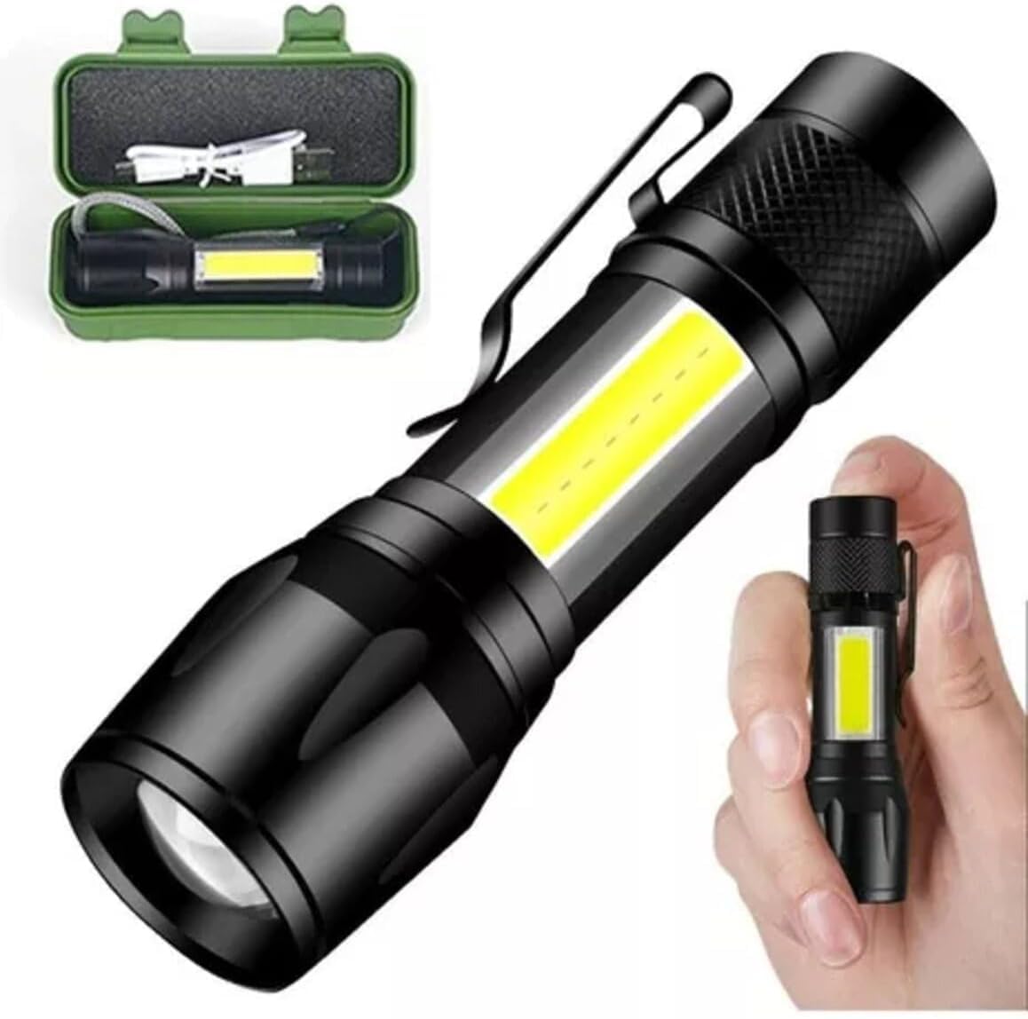 Lanterna LED Recarregável USB Super Forte com Zoom Ajustável