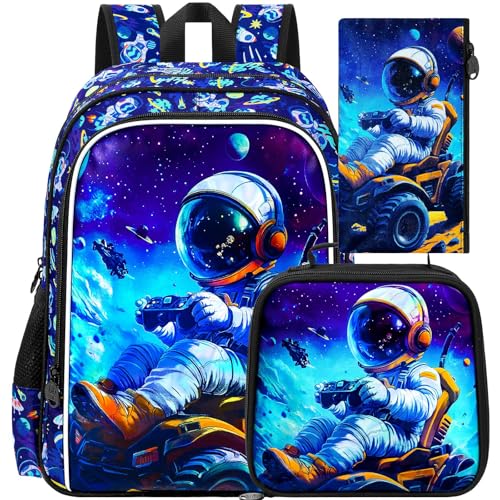 Image of WZLVO 3PCS Dinosaur Backpack for Boys, 16 Inch Kids Water Resistant Preschool Elementary Kindergarten Bookbags and Lunch Box