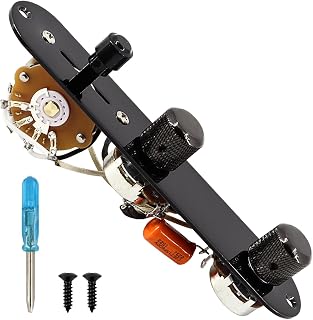 Loaded Guitar Control Plate for Telecaster Electric Guitar Prewired 3 Way Switch 500K Potentiometers Tone Volume Knob with Wiring Harness (Black)