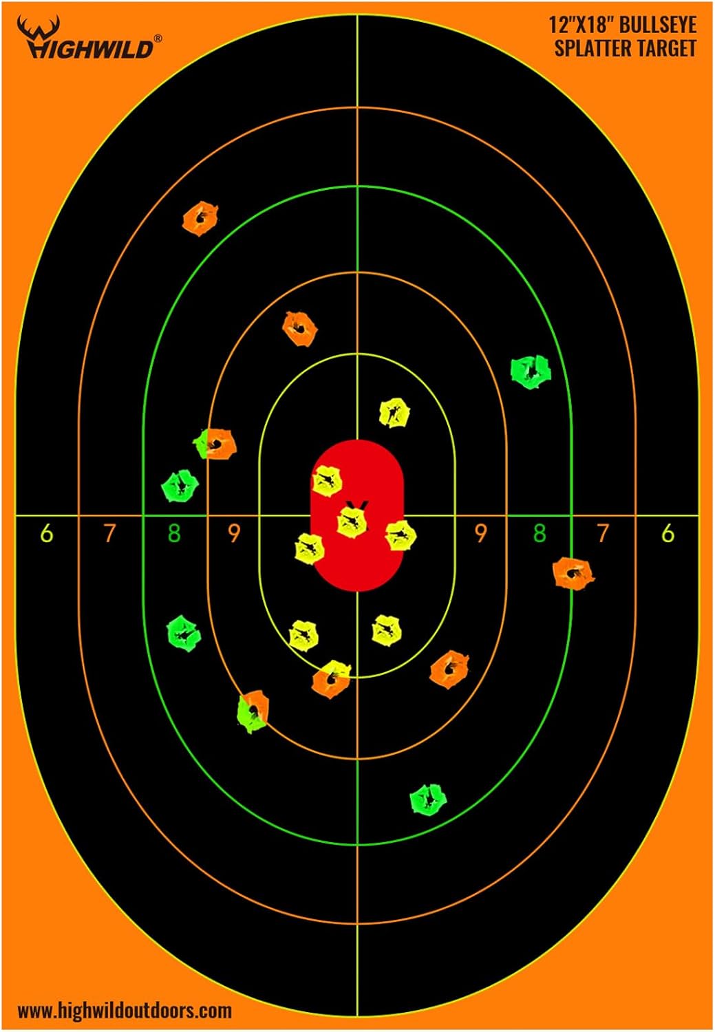 Highwild Bullseye Splatter Paper Targets - Splash Effect of Multiple Colors - 12x18 Inch