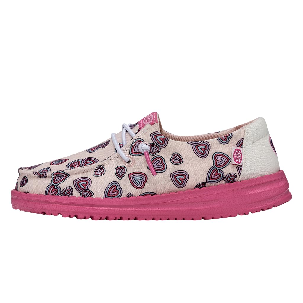 Hey Dude Wendy Youth Hearts Pink Size Kids Shoes Kids Slip-on Loafers  Comfortable Light-Weight