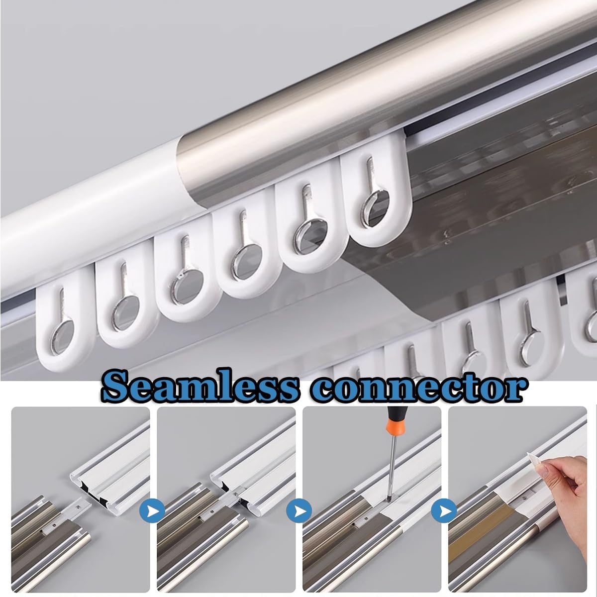 Customizable Double Row Ceiling Curtain Track System - 5.2m/17ft White Rail for Indoor/Outdoor Use, Ideal for Living Room, Bedroom, Room Divider Solutions