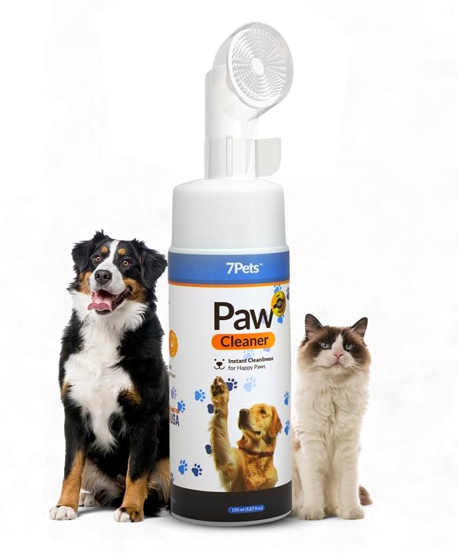Limpador de patas para cães e gatos em espuma sem enxágue com escova de silicone 7PETS, 150 mL