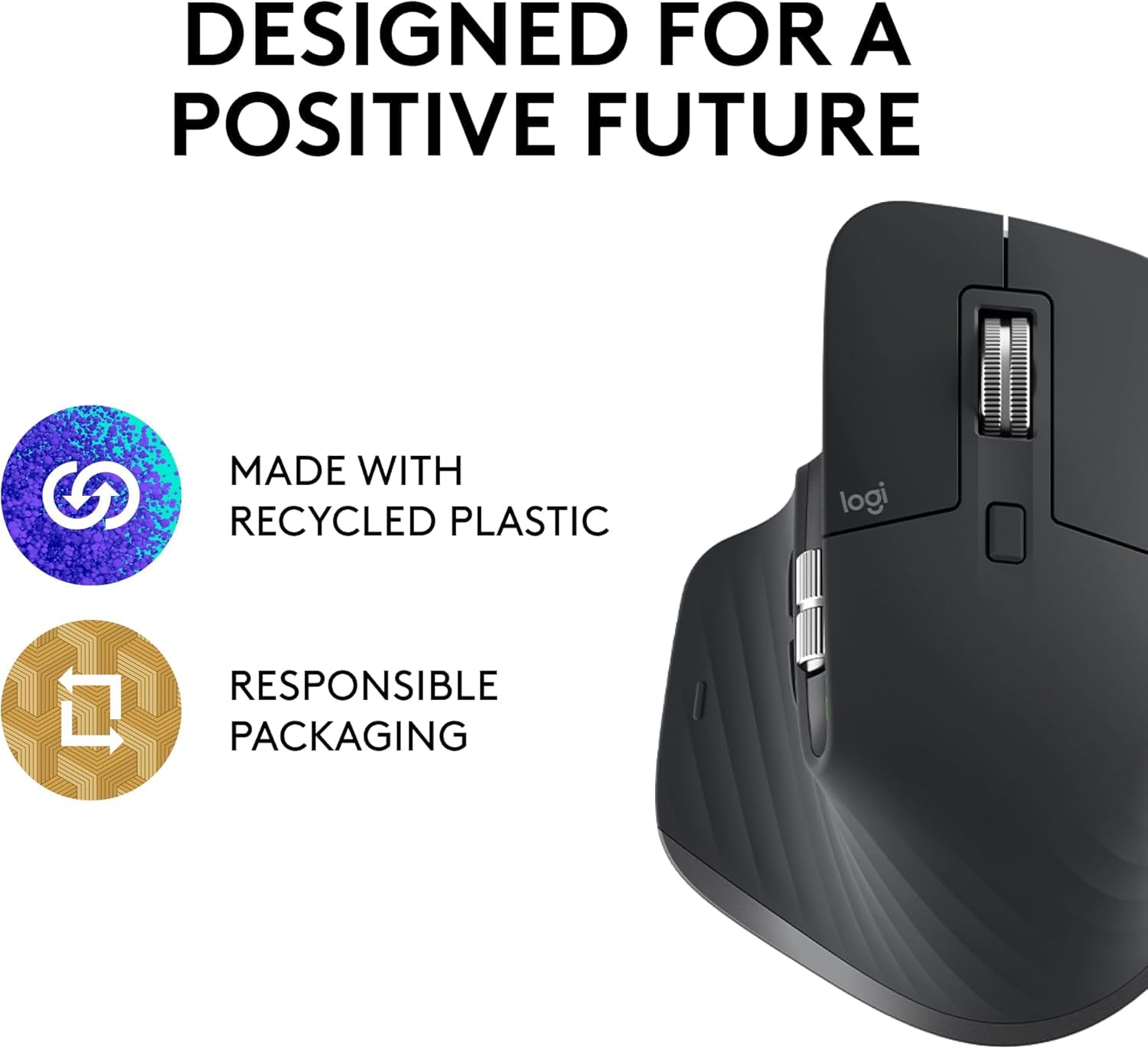 Logitech MX Master 3S - Mouse wireless ad alte prestazioni con scorrimento ultraveloce, USB-C, Bluetooth, Windows, Linux, Chrome - Grigio scuro