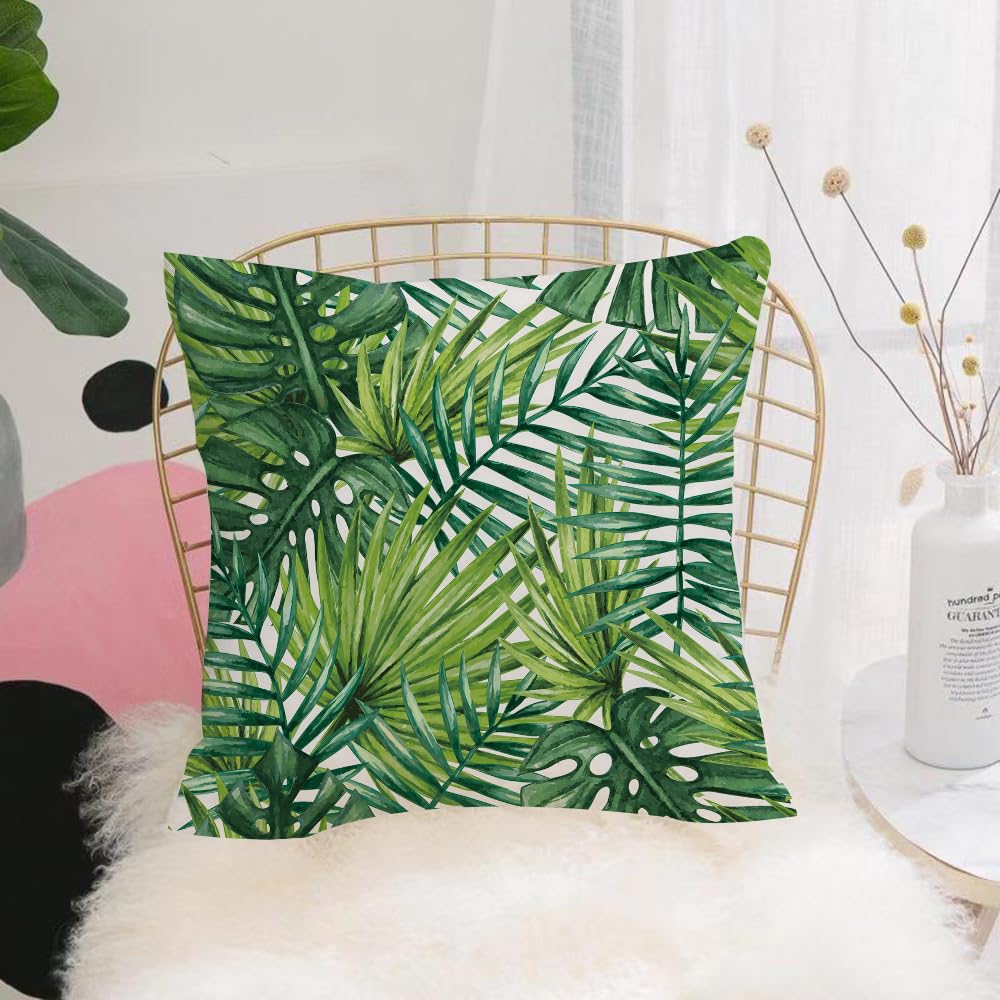 HYOSXW Cushion Cover,Throw Pillow Case Home Decorative for Living Room Bedroom Sofa Chair 16X16 Inch,Lush tropical leaves pattern, repeat design of green leaves drawn with watercol,Pillowcase 40X40cm