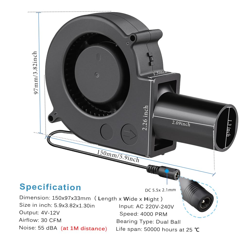 UZMAN Ventilatore Radiale OB200M Con Regolatore Di Velocità Da 600 Watt