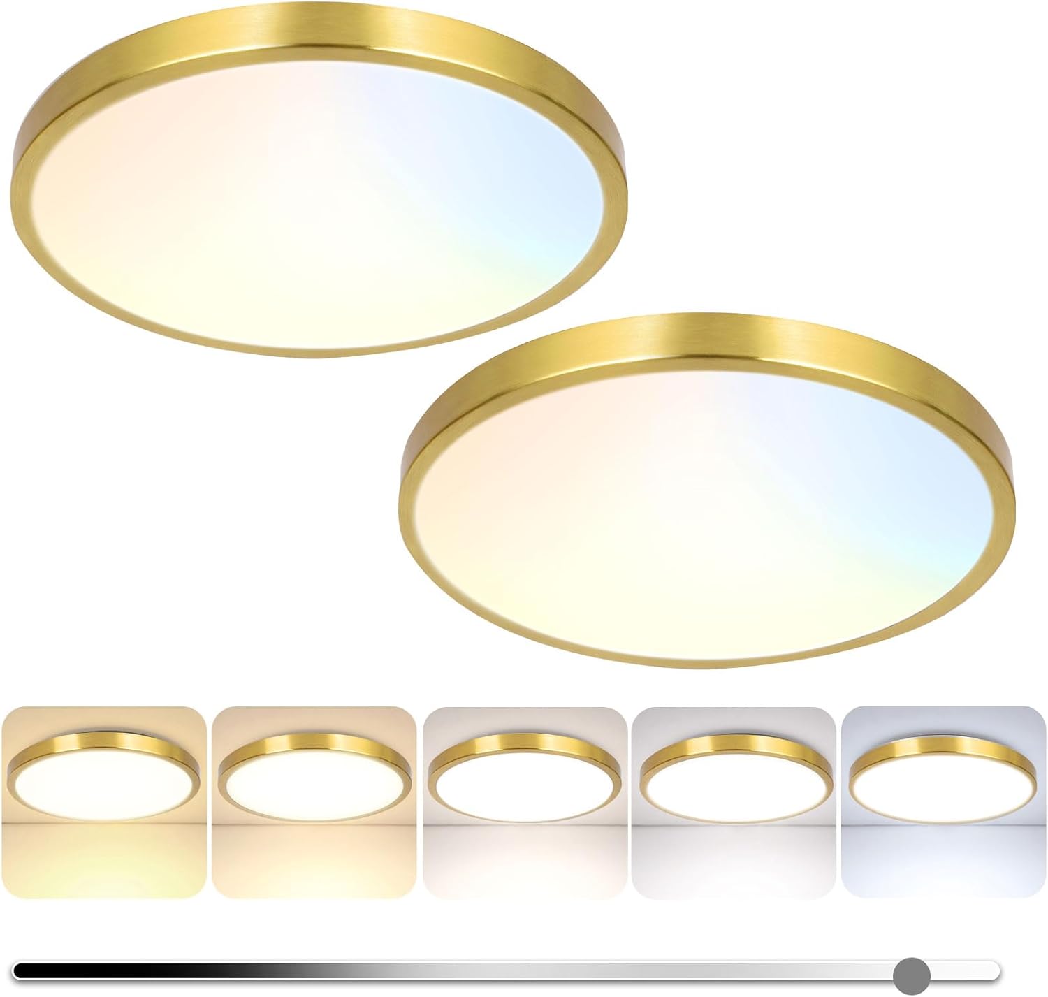 2-Pack 36W Dimmable LED Ceiling Light Fixture, 13 inch 3600lm Super Bright Modern Flush Mount Light Fixtures, 2700K/3000K/4000K/5000K/6500K Adjustable Brushed Nickel Ceiling Lamp for Bathroom Bedroom