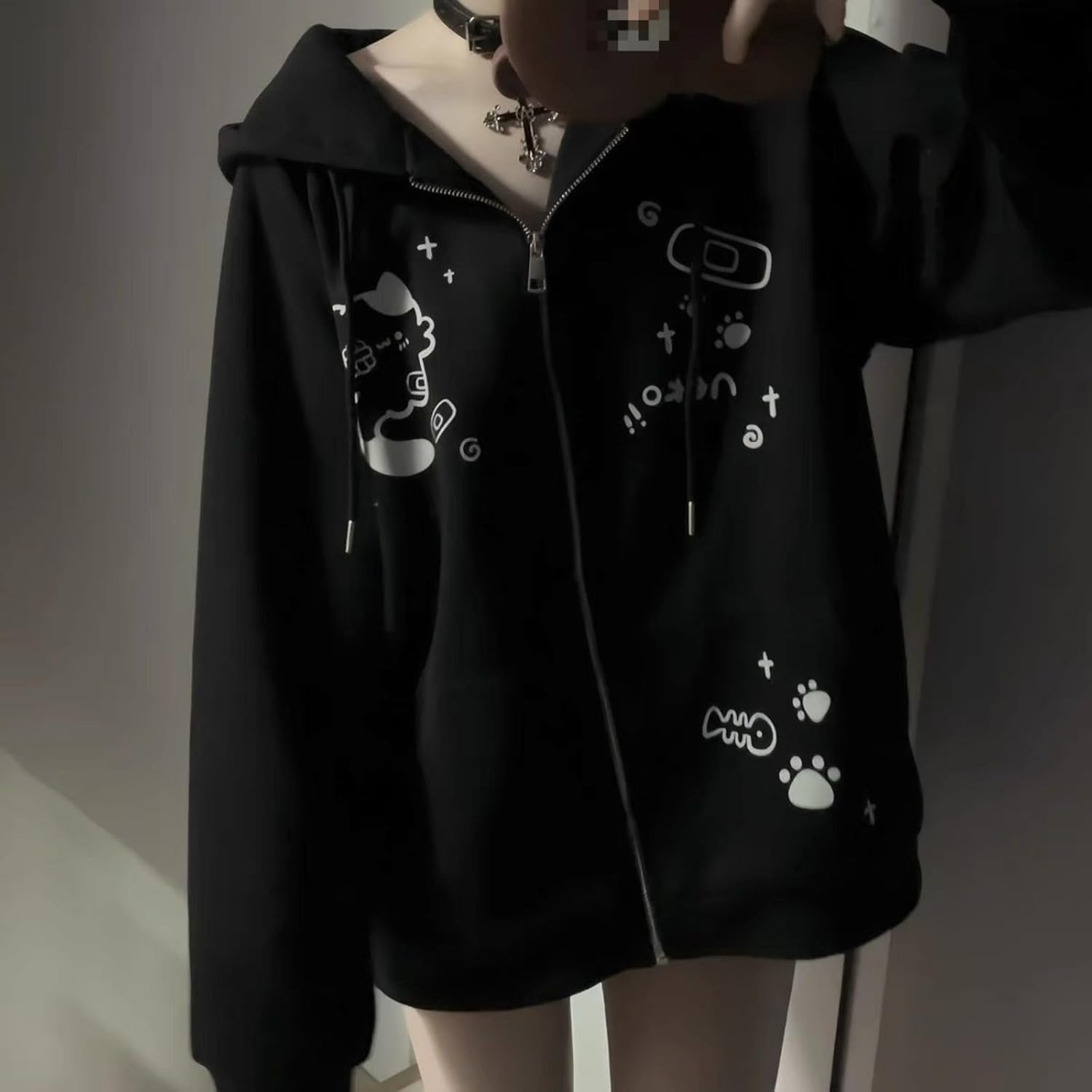 Pokn Kawaii Cute Cat Graphic Hoodie Y2k Zip Up Harajuku Clothes Oversized Pullover Sweatshirt Streetwear Jacket - Image 2