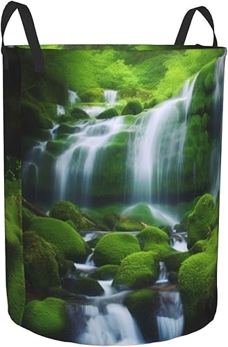 Miniatura 2 de Waterfall Green print Circular Hamper Waterproof Storage Bin Organizer Basket Laundry Hamper With Handles For Clothes Toys Medium