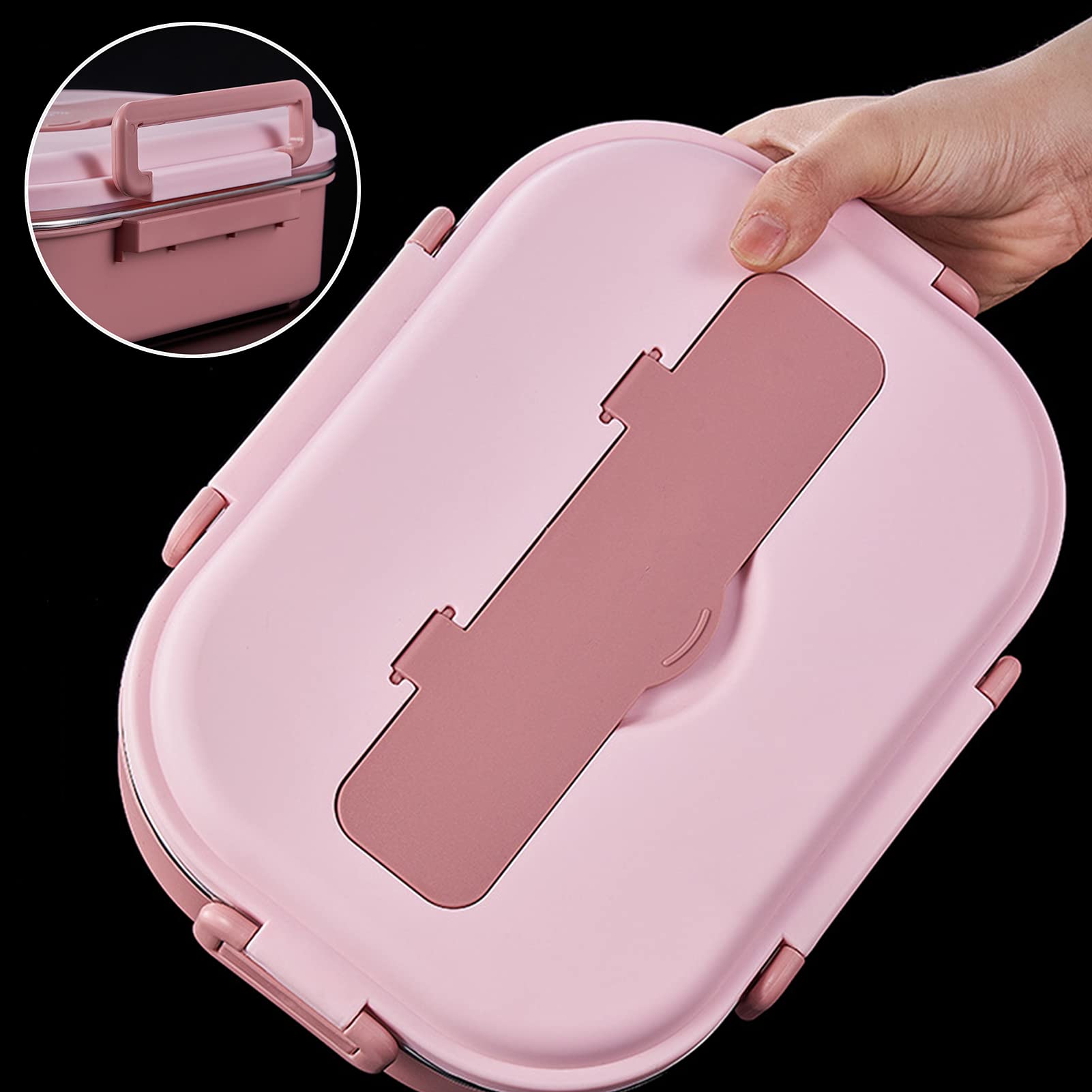 Fiambrera Bento con 4 Compartimentos, fiambreras de 1500 ml, Recipientes Termicos para Alimentos de Acero Inoxidable con lonchera y Cubiertos aislados,para Escuela Oficina Picnic,Rosado