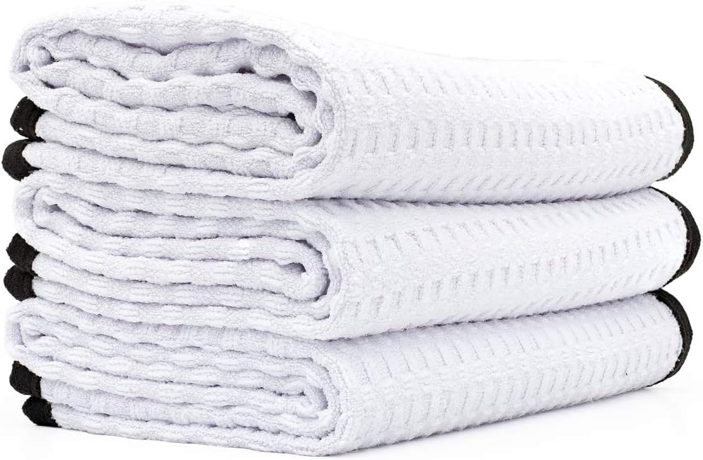 (3-Pack) Dry Me A River Professional Korean 70/30 Microfiber Waffle-Weave Drying & Detailing Towels (16x24, White)