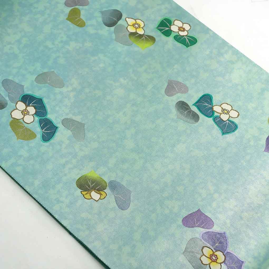 【18800円】袋帯 リサイクル帯 幅31cm 長さ436cm美品 レディース 正絹（シルク） 秋冬春用 緑色 花柄