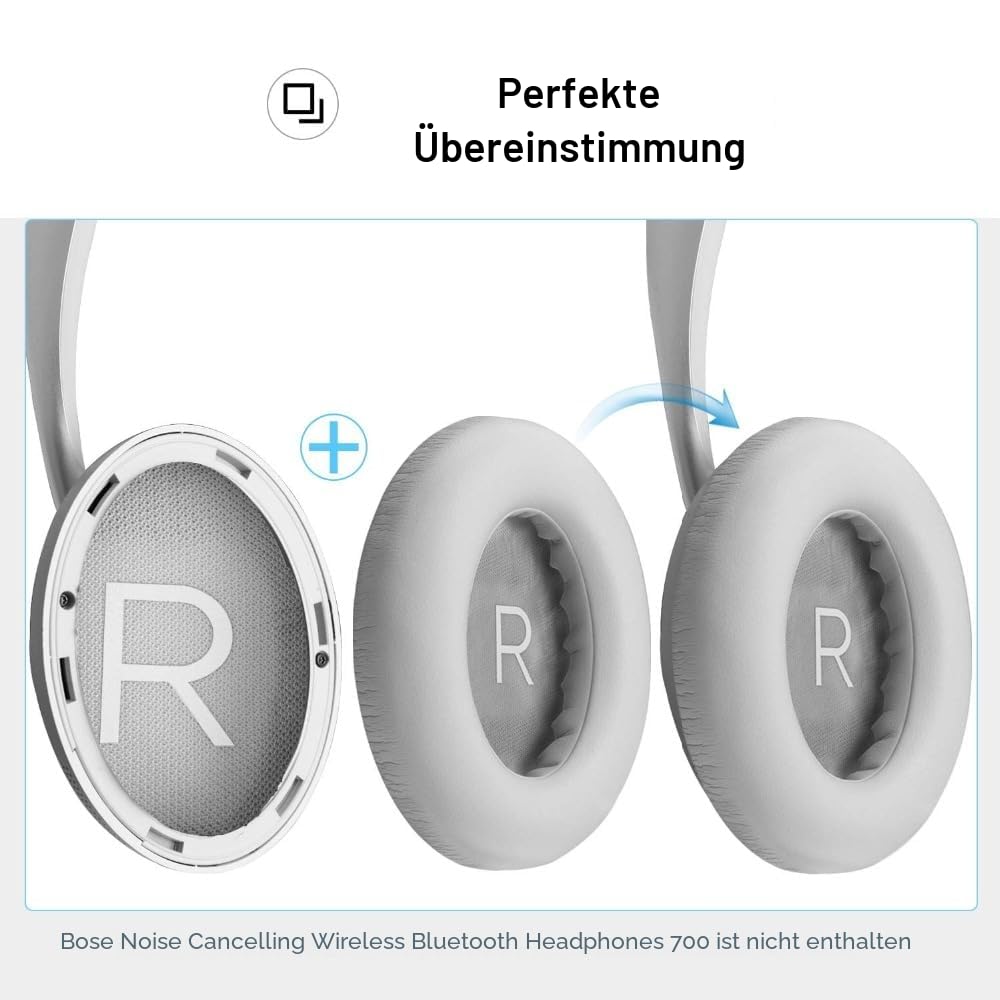 Ohrpolster für Bose 700 Noise Cancelling Kopfhörer (NC700) – Ohrpolster Ersatz mit weichem PU-Leder, luxuriöser Memory-Schaum, zusätzliche Dicke, extra langlebige Ohrpolster (Grau)