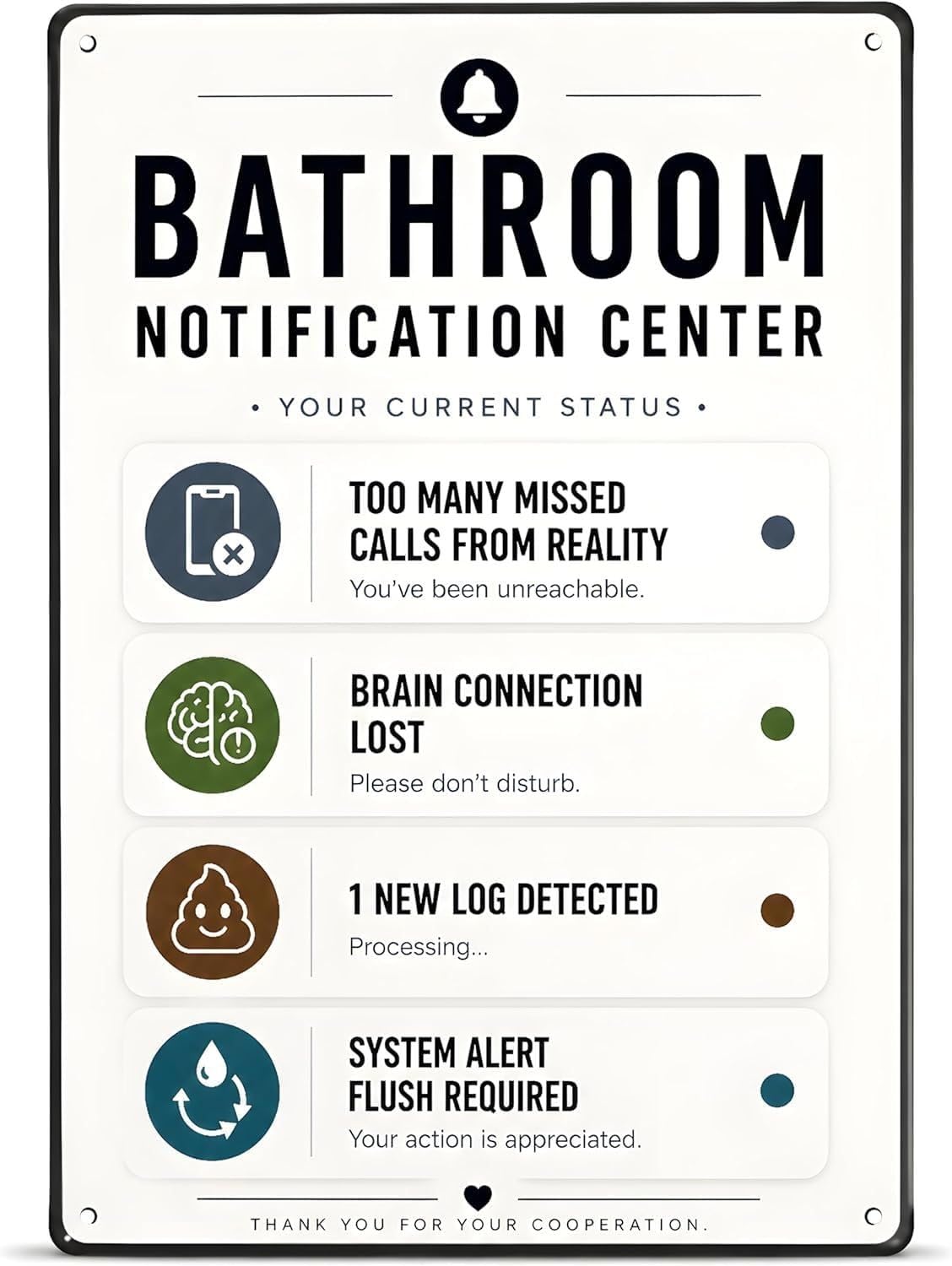 MQXFCZUX Novelty Metal Sign Bathroom Command Center Humorous Wall Plaque for Spa Salon Locker Room 8 X 12 inch