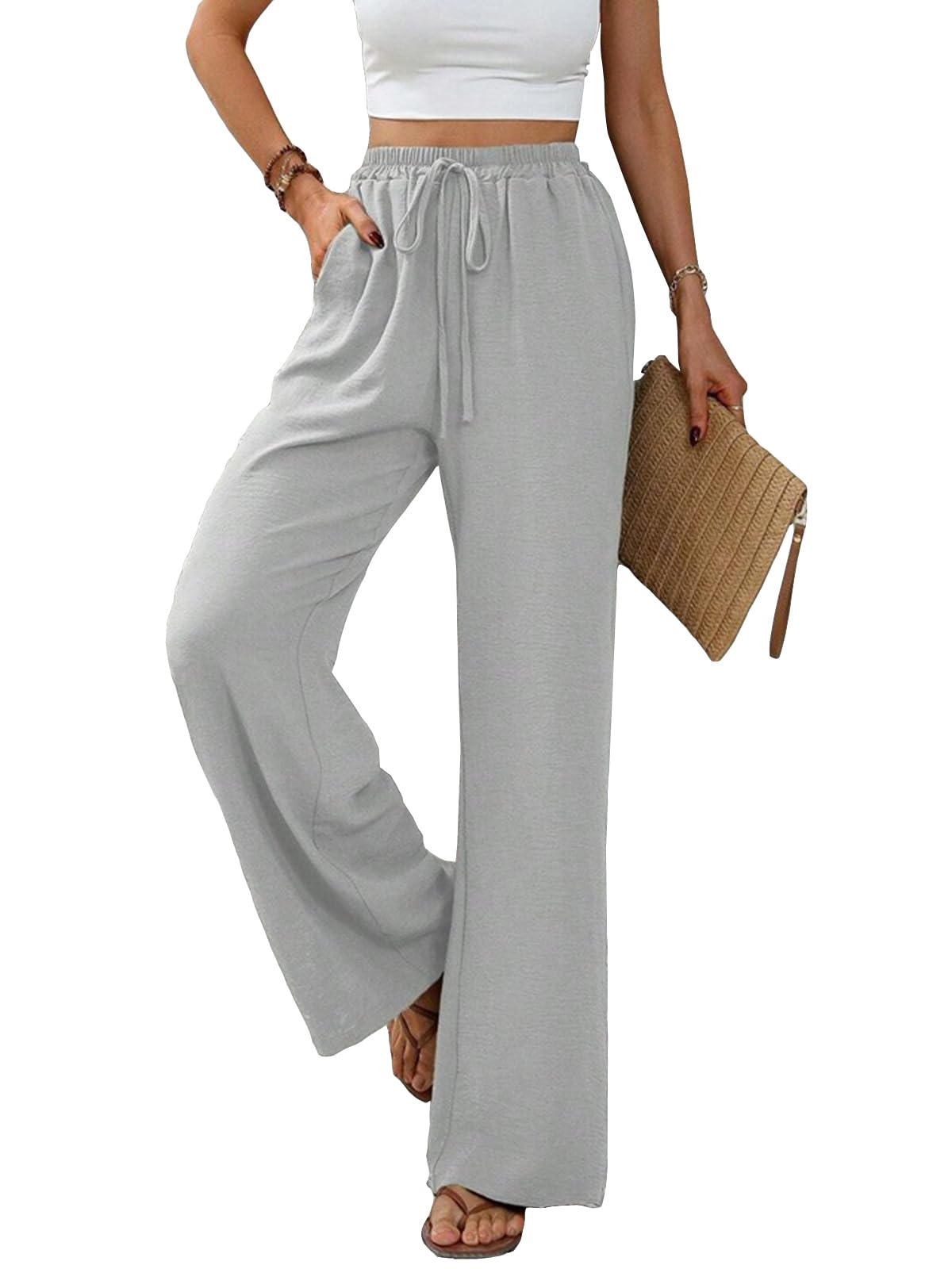 Vcindai Damen Hosen Lang Sommerhose Leichte Hohe Taille Freizeithose