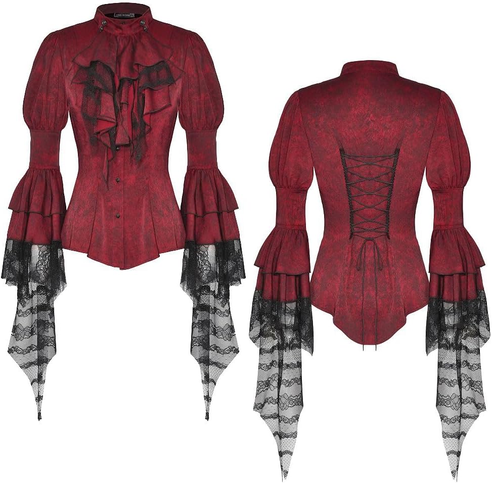 赤色ストライプゴスロリブラウス ゴスロリワールド] 即納 ワインレッド ラッフルジャボ ブラウス IW119