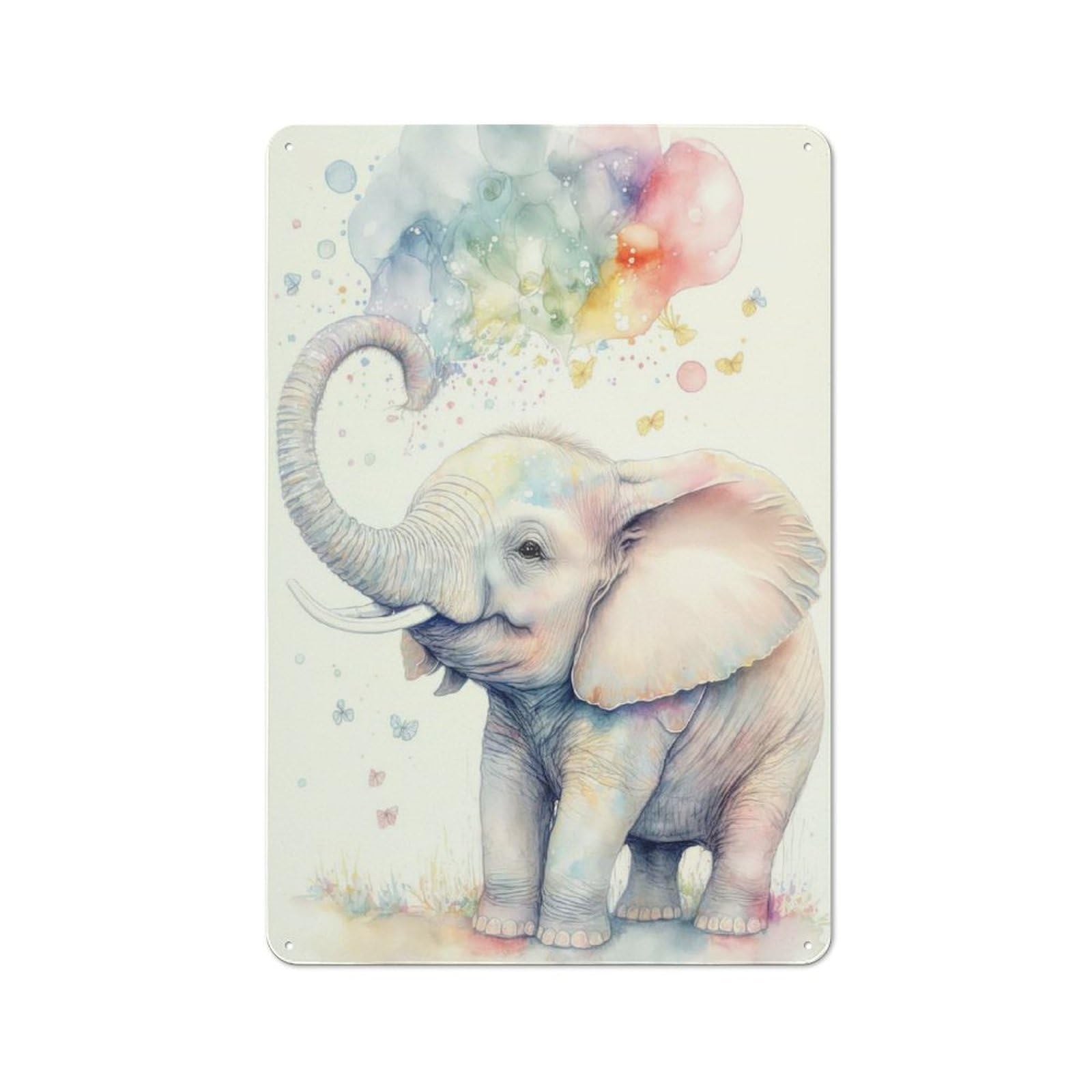 Junmoney Style-12 Cute Rainbow Elephant Friendly Metal Wall Decor 30X20cm, Vintage Metal Sign For Tea Room, Shop Wall Or Breakfast Area