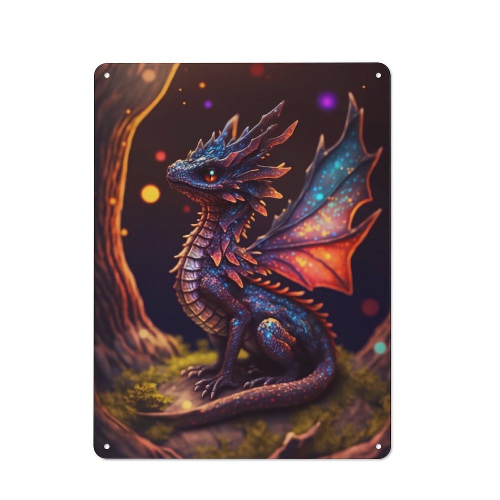 Metal Sign 40x30cm with Black Fire Dragon Cub for Workshop Wall, Rustic Decor, for Collectors Decorating Workshops And Hobby Rooms