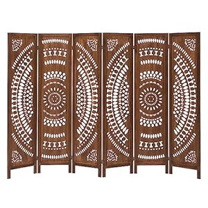 6 Panel Room Divider Screen, 5.6FT Tall Folding Room Dividers Privacy Screen, Carved Wood Room Divider Wall, Indoor Partition Room Dividers for Home Office Restaurant Bedroom Store, Dark Vintage Brown