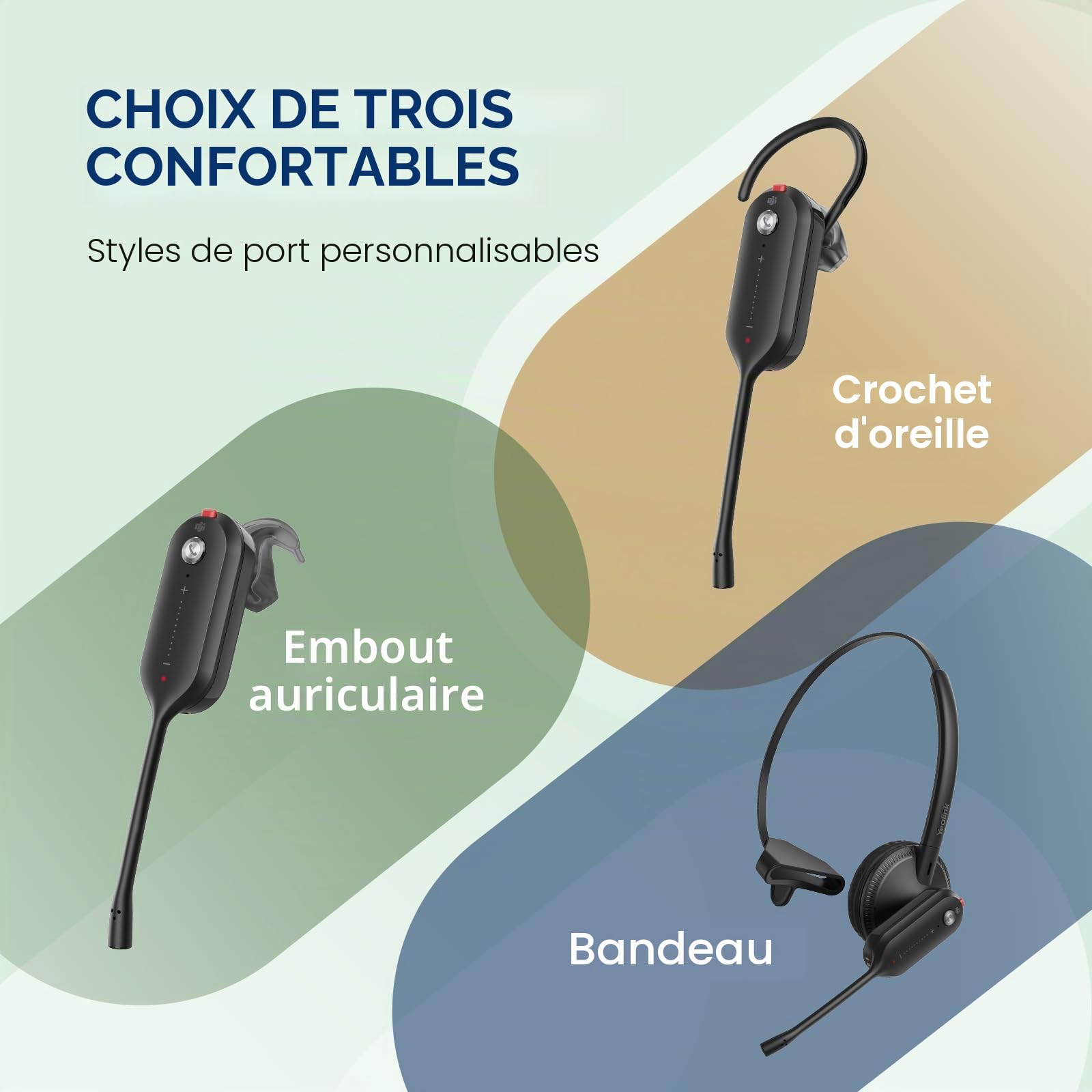 Yealink WH63 Wireless DECT Headset UC, Casque téléphonique de Bureau avec Microphone, portée sans Fil de 120 m, 8 Heures d'autonomie de Conversation, Port dans Les 3 Sens