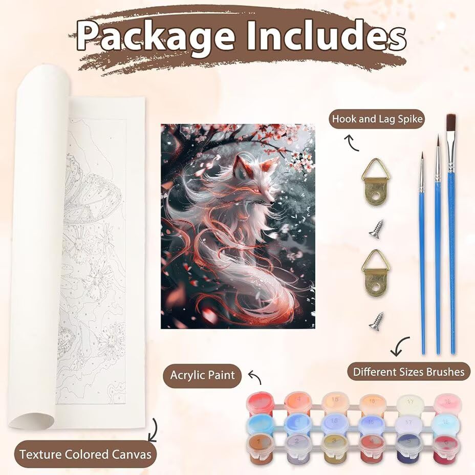 Peinture par numéro adulte renard, idée cadeau kit DIY original