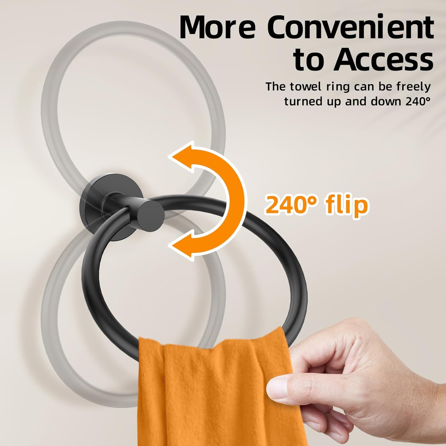 Matte Black Stainless Steel Wall Mounted Towel Ring Set